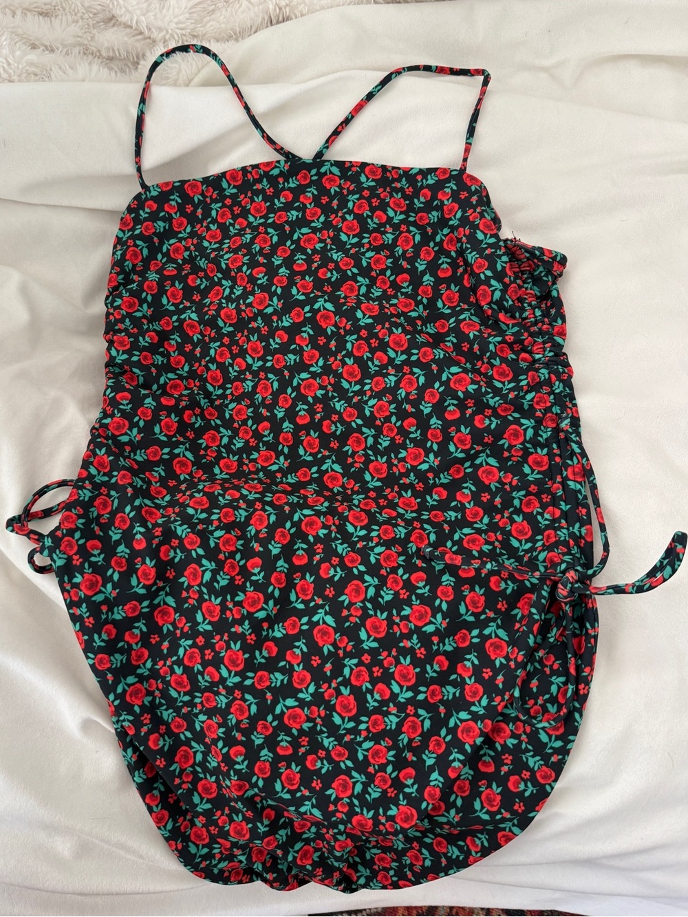 Skatie Raye One Piece, Black Floral Red Rose Print